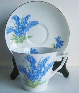Bluebell English Bone China Cup Saucer Art Deco Shape Made in England