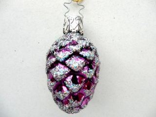 Inge Glas Small Purple Silver Pine Cone German Christmas Ornament