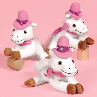 6 HORSES Plush White & Pink Cowgirl Stuffed Animals Western theme Birthday party