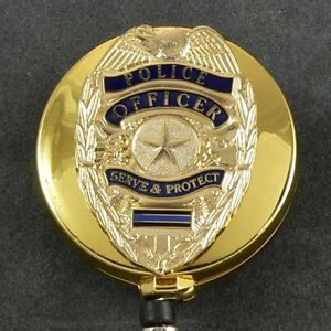 Police Badge Blue Line Retractable ID Holder Reel