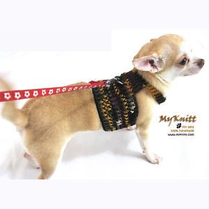 Hand Made Crochet Dog Harnesses Pet Jumper D Rings Clothing Rustic Earthy DH1