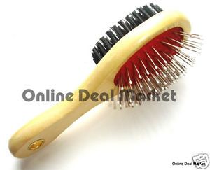 New Wood Handle Pet Dog Cat Hair Brush Coat Grooming Double Sided Pin Bristle