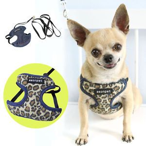 S M Blue Leopard Canvas Mesh Dog Harness Pet Dog Leash Lead Vest Soft Harness
