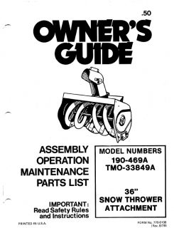 MTD Snow Blower Snow Thrower Owner's Operator's Manual
