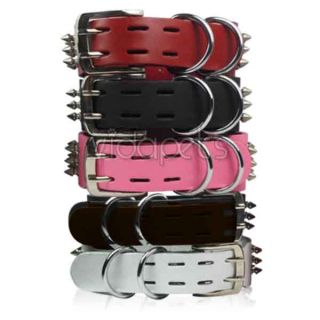 Black Brown Pink Red White Spiked Genuine Leather Dog Collar Medium Large M L