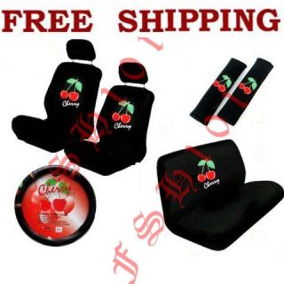 11pc Cherry Front Back Seat Covers Wheel Cover