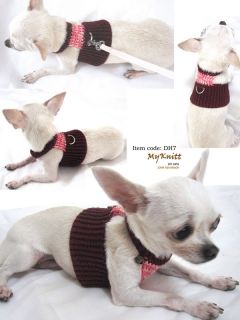 Hand Made Crochet Dog Harnesses Pet Jumper Vest D Ring Pink Burgundy Girly DH7