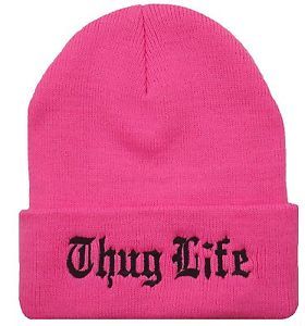 New Thug Life Cuffed Beanie Skull Cap Hat Hip Hop Cap Neon Pink