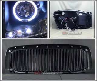 Blk Halo DRL LED Projector Head Lights Signal Hood Grill Grille V 2006 2009 RAM