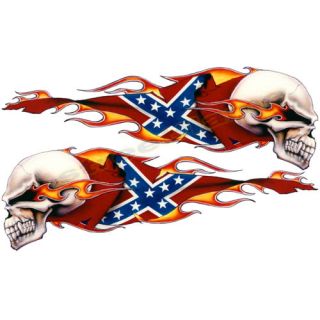 Lethal Threat Flaming Rebel Skull Left and Right Facing Decal Sticker