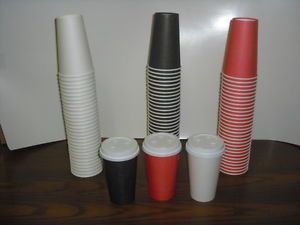 300 Sets of 16oz Coffee Hot Beverages Paper Cups Dome Lids in 3 Colors