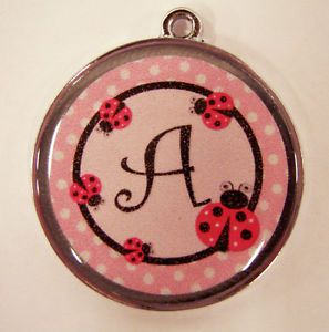 Pink Ladybugs Initials Charm Personalized Handmade Pet Dog Cat ID Tag