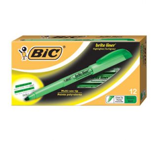 BIC Brite Liner Fluorescent Chisel Tip Highlighters, 12 Fluorescent Green Highlighters