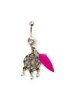 14G Pink Feather Dream Catcher Navel Barbell