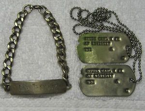 Heavy Sterling Silver Vintage Men's ID Bracelet World War II Era with ID Tags