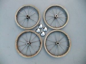 Four Antique Vintage Baby Stroller Carriage Pedal Car Wagon Wheels Hubcaps