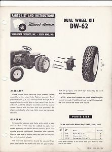 Wheel Horse Original Dual Wheel Kit DW 62 Parts List Instructions