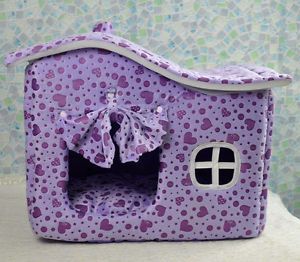 Size M Purple with Small Heart Small Dog Cat Pet Bed Cushion Kennel Indoor House