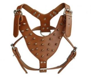 Brown Leather Spiked Studded Dog Harnesses for Mastiff Pitbull 26 34" Chest Size