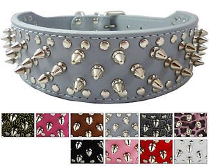 Spiked Studded Genuine Leather Front PU Back Pet Dog Collar Pitbull XS s M