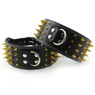 New Style 3" Gold Spike Studded Stronger PU Leather Dog Collars Pit Bull Collars
