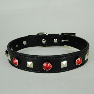 Colorful Studded Rhinestone Dog Collars PU Leather XS s M L for Neck 8 18"