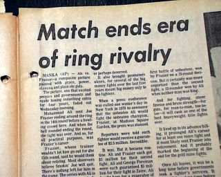 Thrilla in Manila Muhammad Ali vs Joe Frazier Boxing Title 1975 NYC Newspaper
