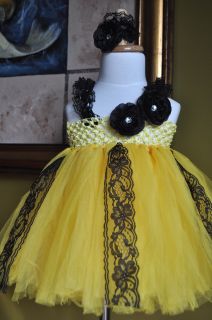 Girl Tutu Dress Headband Yellow Black Newborn 01t2t3t4t5t6yr7yr8yr