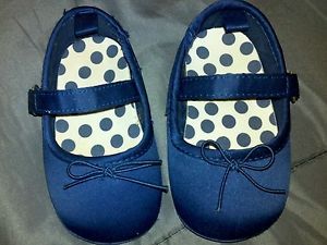 Navy Blue H M Satin Baby Girl Dressy Crib Shoes Size 2