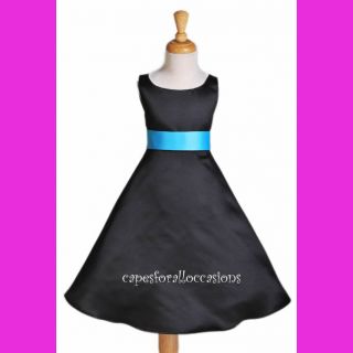 Black Turquoise Blue Pageant Party Flower Girl Dress 12M 18M 2 2T 4 6 8 10 12 14
