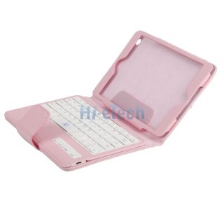 For Apple iPad Mini Stand Leather Case Cover with Bluetooth Keyboard Stylus Pink