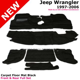Jeep Wrangler 97 06 TJ Carpet Floor Mat Black 6pcs Front Rear Full Set Heel Pad