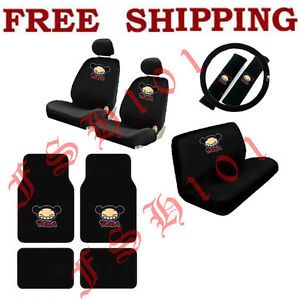 New 15pc Set Cartoon Pucca Car Seat Covers Steering Wheel Cover Floor Mats