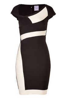 Black/Ivory Cap Sleeve Bandage Dress by HERVÉ LÉGER