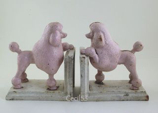 Pair of Cast Iron Pink French Poodle Dog Bookends Book Ends Ships Free