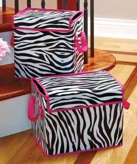 Black and White Pink Trim Zebra Print Storage Bins Set of 3 or 2