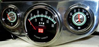 8K Stewart Warner Tachometer 8CYL Amperes and Water Temperature Gauge