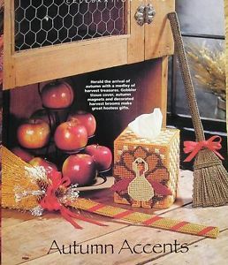 Autumn Accents Tissue Box Cover Brooms Plastic Canvas Pattern