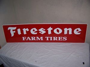 Vintage 1960's Firestone Farm Tires Tractor Gas Oil 48" Embossed Metal Sign Nice