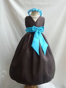 Brown Turquoise Wedding Flower Girl Party Dress 1 14