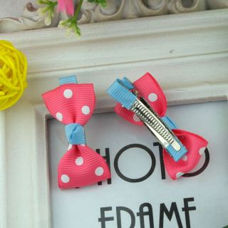 One Pair 2pcs Watermelon Red Dots Barrettes Hairclips Baby Girl Toddler 061