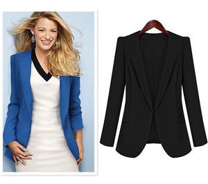 New Woman Slim Business Suit Casual Clothes Solid Color Blazer Blue Black C D3