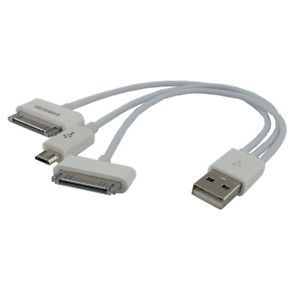 USB to Micro USB 30pin iPhone iPad Samsung Galaxy Tab Splitter Charge Cable