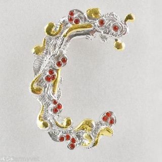Erte Alphabet Pin Necklace Pendant Gold Silver Gems Letter C Art Deco