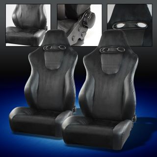 SRT Style Black PVC Leather Suede w Black Stitch Reclinable Racing Seats Slider