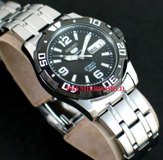 Seiko Men Sports Automatic Black Bezel 100M Sttel Watch SNZJ51