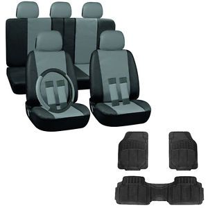 20pc Faux Leather Gray Black Truck Seat Cover Set Heavy Duty Rubber Floor Mats