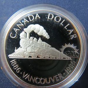 Vancouver Canadian Silver Dollar Proof 1886 1986 Train Locomotive Canada Coin