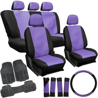 20pc Faux Leather Purple Black Auto Seat Cover Set Heavy Duty Rubber Floor Mat