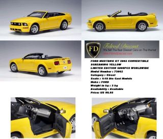 1 18 Autoart 2005 Mustang GT Ford Convertible Yellow